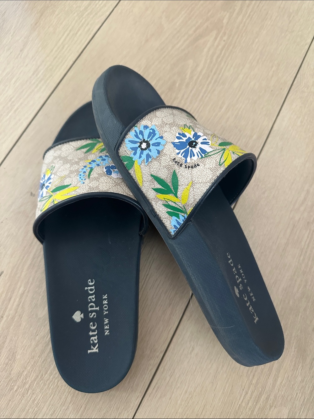 kate spade Floral Print Navy Slide Sandals